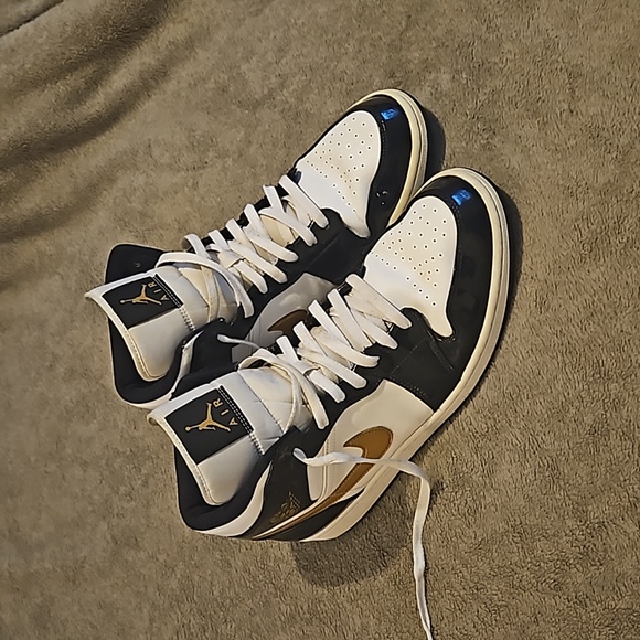 Nike Other - Jordan 1 Mid Patent Black White Gold (GS)